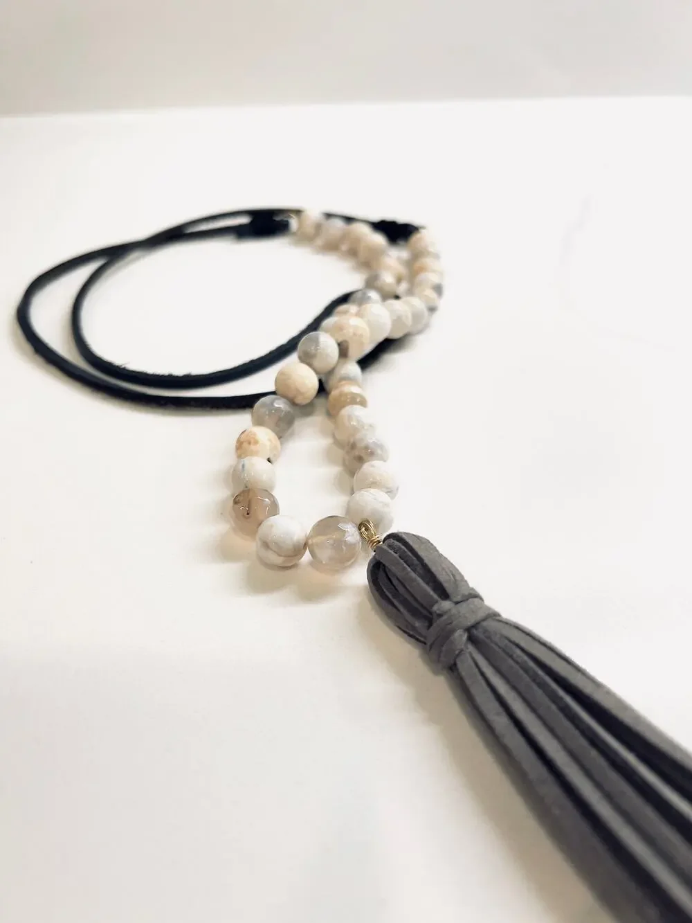 Beaded / Leather Long Boho Necklace Leather Tassel Western cowgirl chic